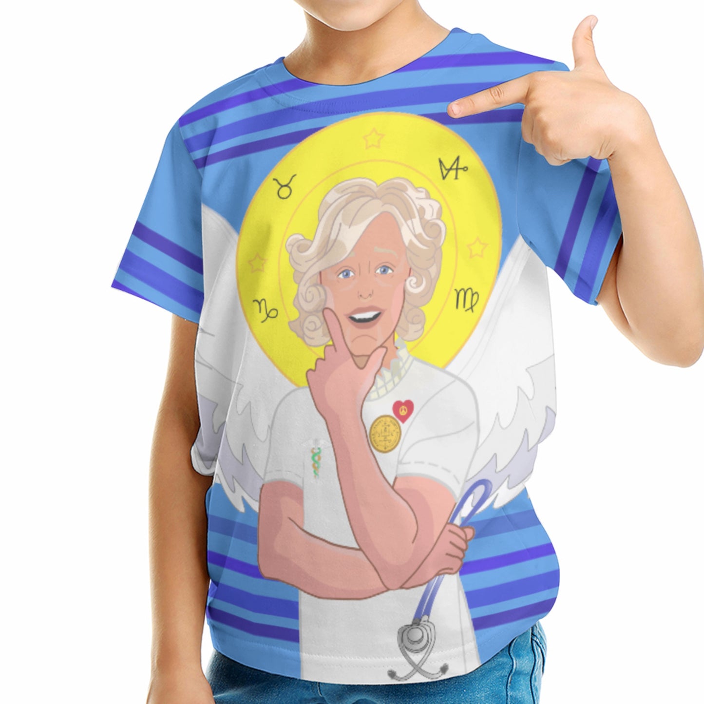 Kid´s T-shirt 2 GLOBAL FREEDOM UNITED© Archangel Gabriel Hebrew  Deep Blue