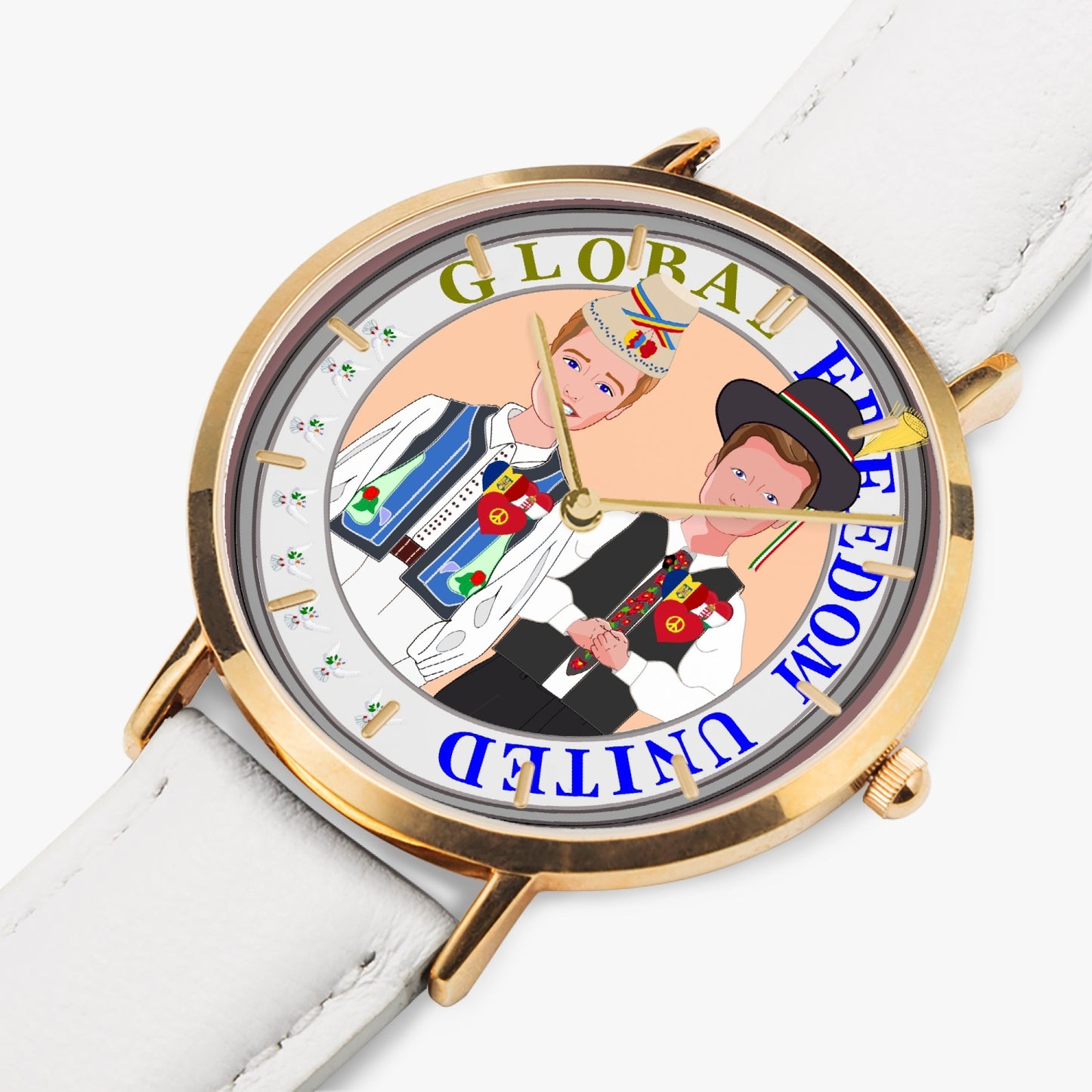 GLOBAL FREEDOM UNITED© Hot Selling Ultra-Thin Leather Strap Quartz Watch (Rose Gold With Indicators) Men Romania & Hungary