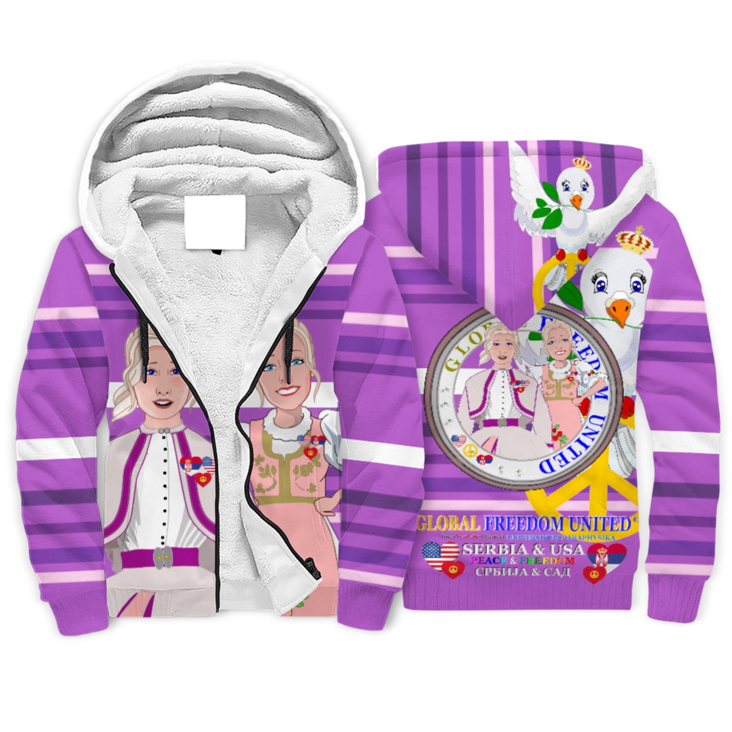 Plush Hoodie GLOBAL FREEDOM UNITED© Women Serbia & USA Lilac