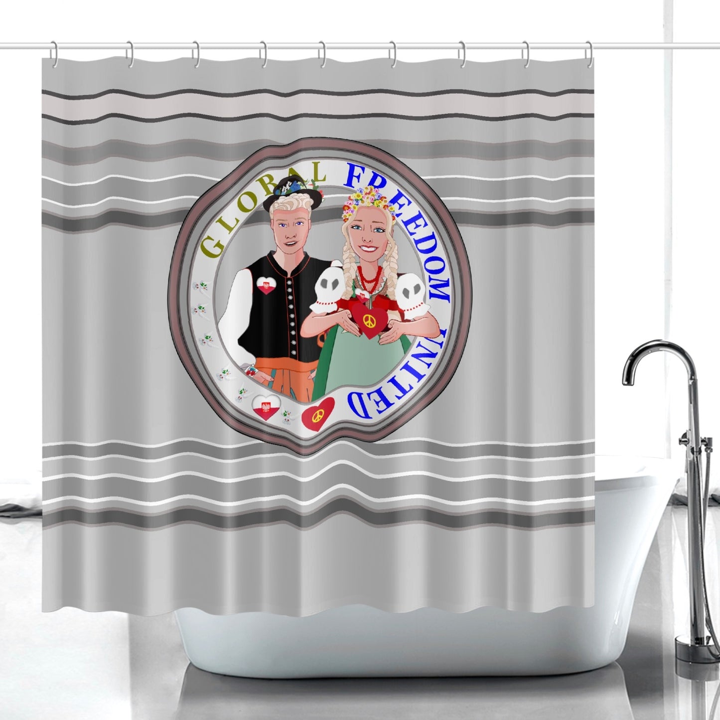 GLOBAL FREEDOM UNITED© Couple Poland Grey - Quick-drying Shower Curtain