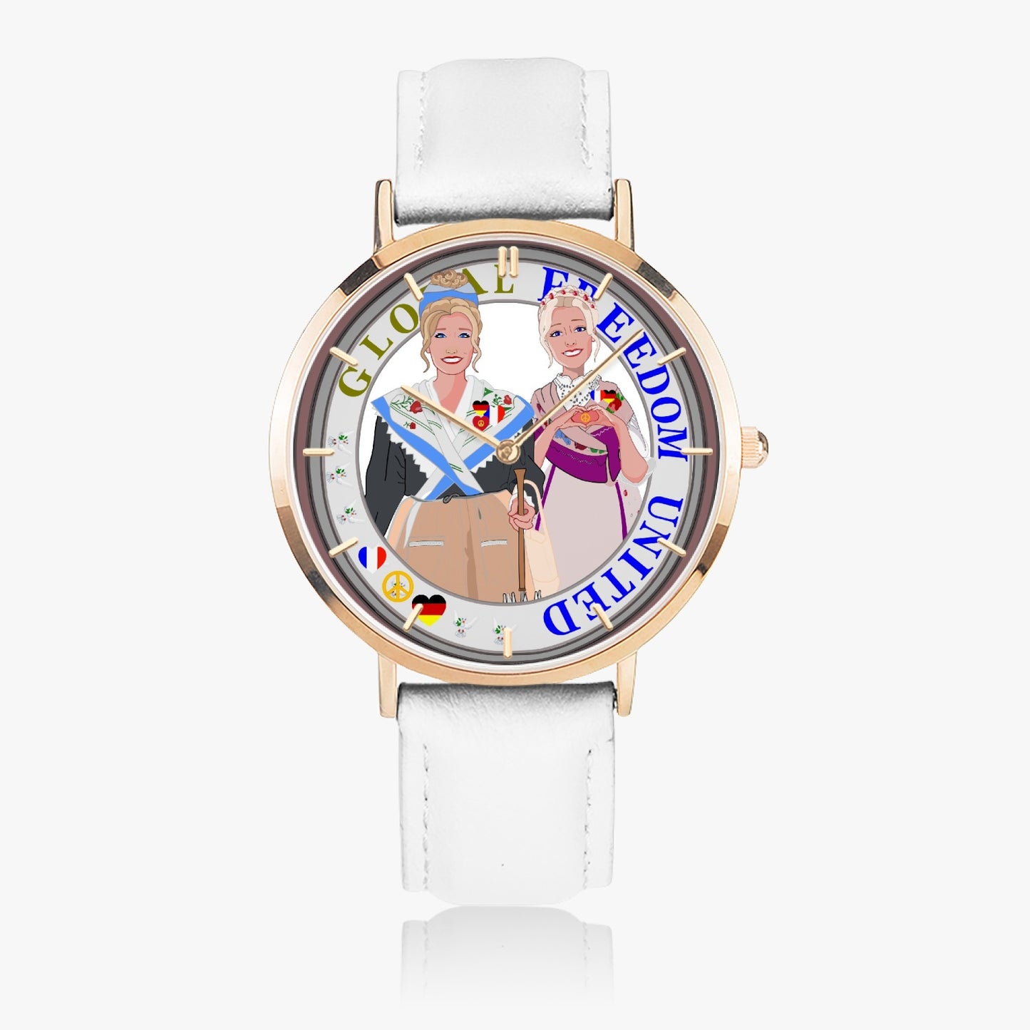 GLOBAL FREEDOM UNITED© Hot Selling Ultra-Thin Leather Strap Quartz Watch (Rose Gold With Indicators) Women French & Germany