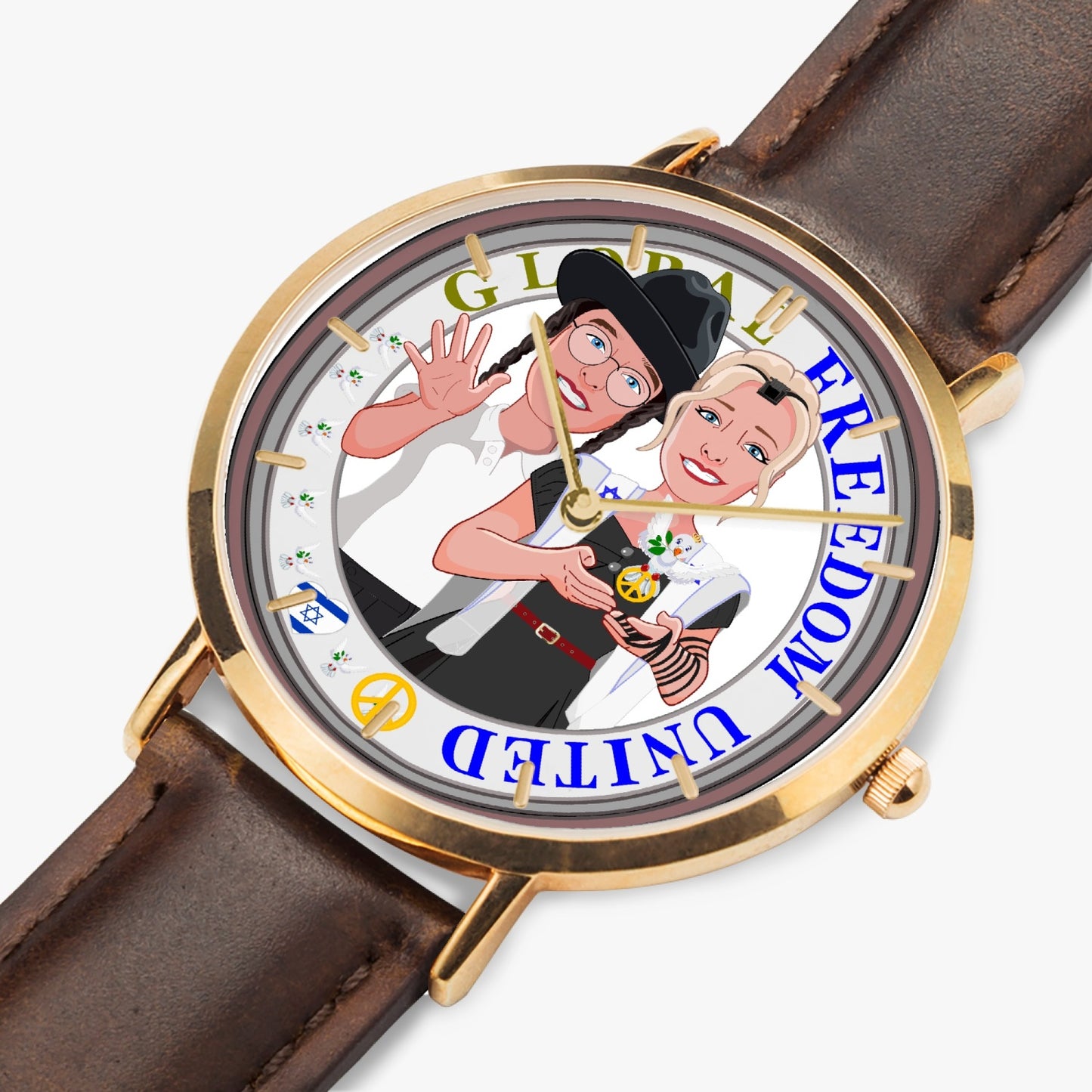 Hot Selling Ultra-Thin Leather Strap Quartz Watch (Rose Gold With Indicators) GLOBAL FREEDOM UNITED© COUPLE ISRAEL