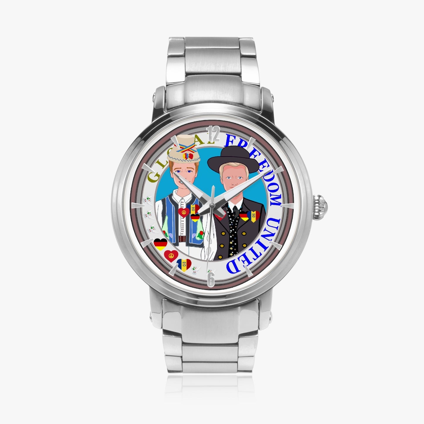 GLOBAL FREEDOM UNITED© New Steel Strap Automatic Watch (With Indicators) Men Romania & Germany