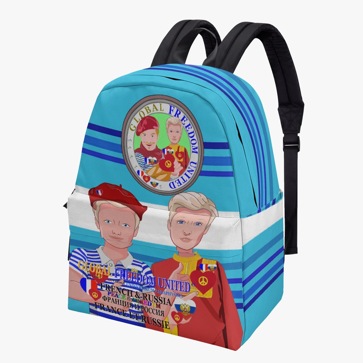 GLOBAL FREEDOM UNITED MEN FRENCH & RUSSIA OLD PEACE BLUE All-over-print Canvas Backpack