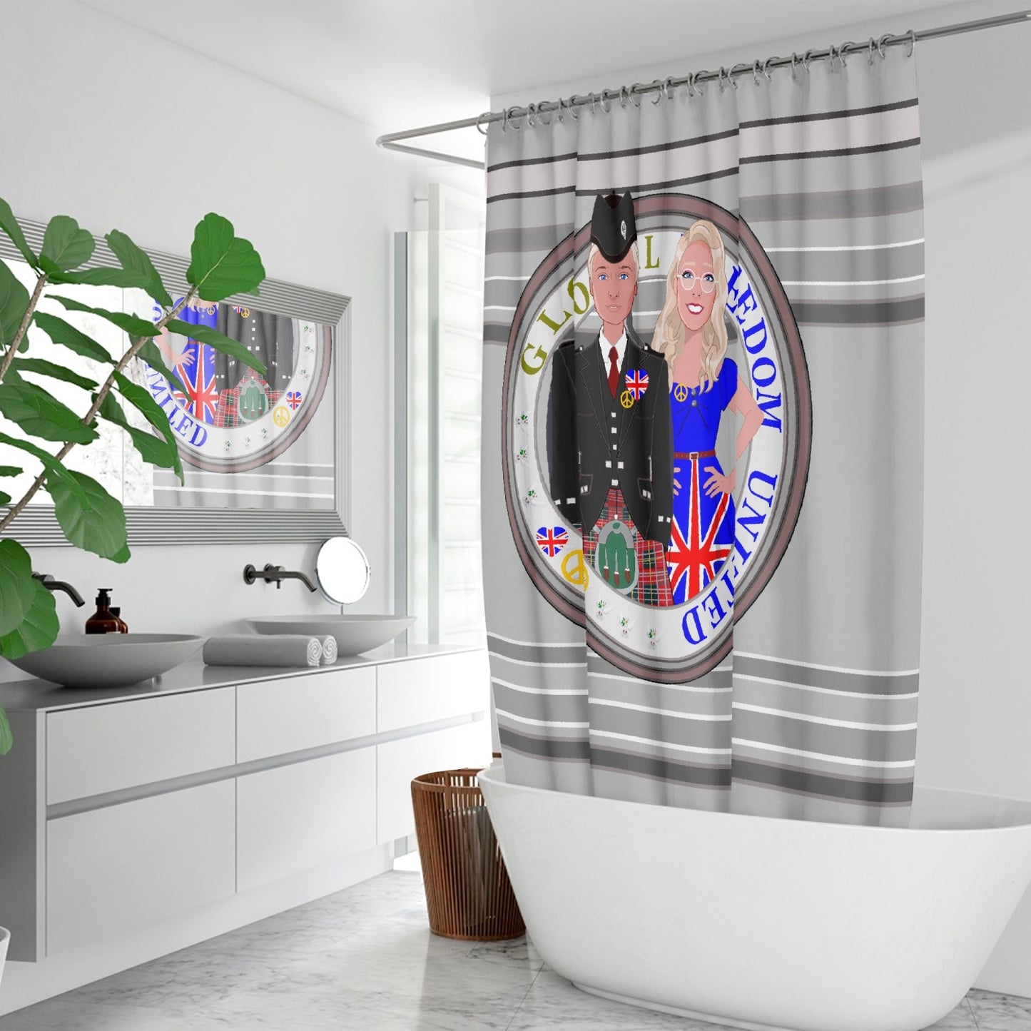 GLOBAL FREEDOM UNITED© Couple England Grey - Quick-drying Shower Curtain