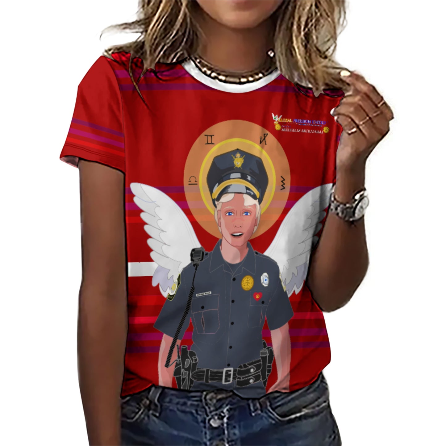 Women´s T-shirt  Global Freedom United© Archangel Michael In Latin V4 Red