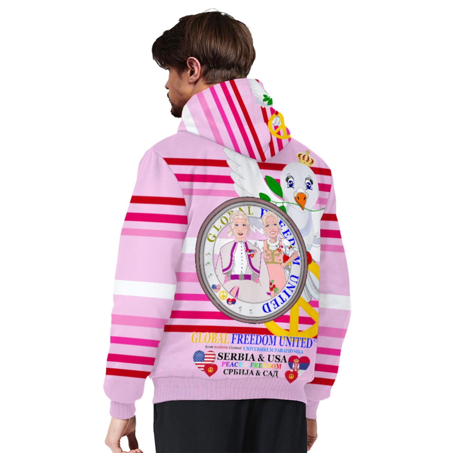 Plush Hoodie GLOBAL FREEDOM UNITED© Women Serbia & USA Pink1