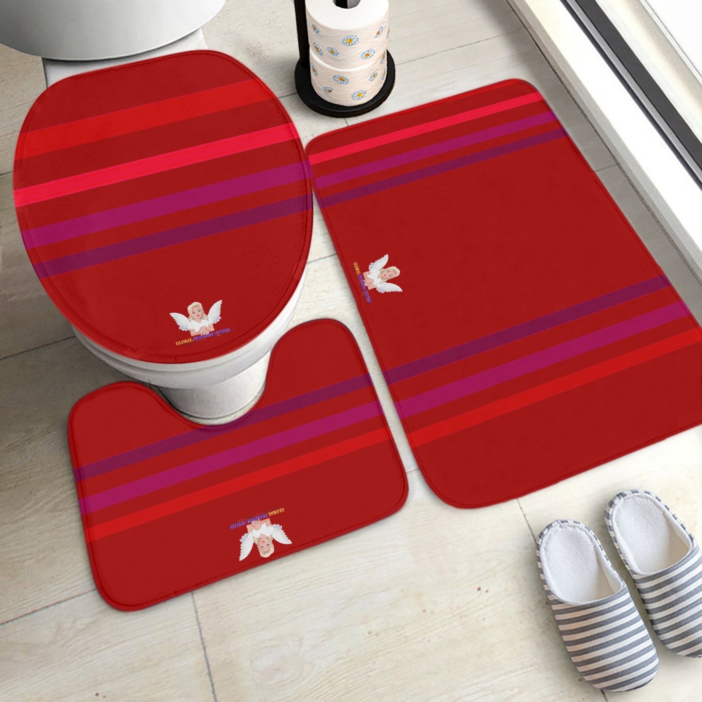 GLOBAL FREEDOM UNITED© Pcs Toilet Rug Set Red