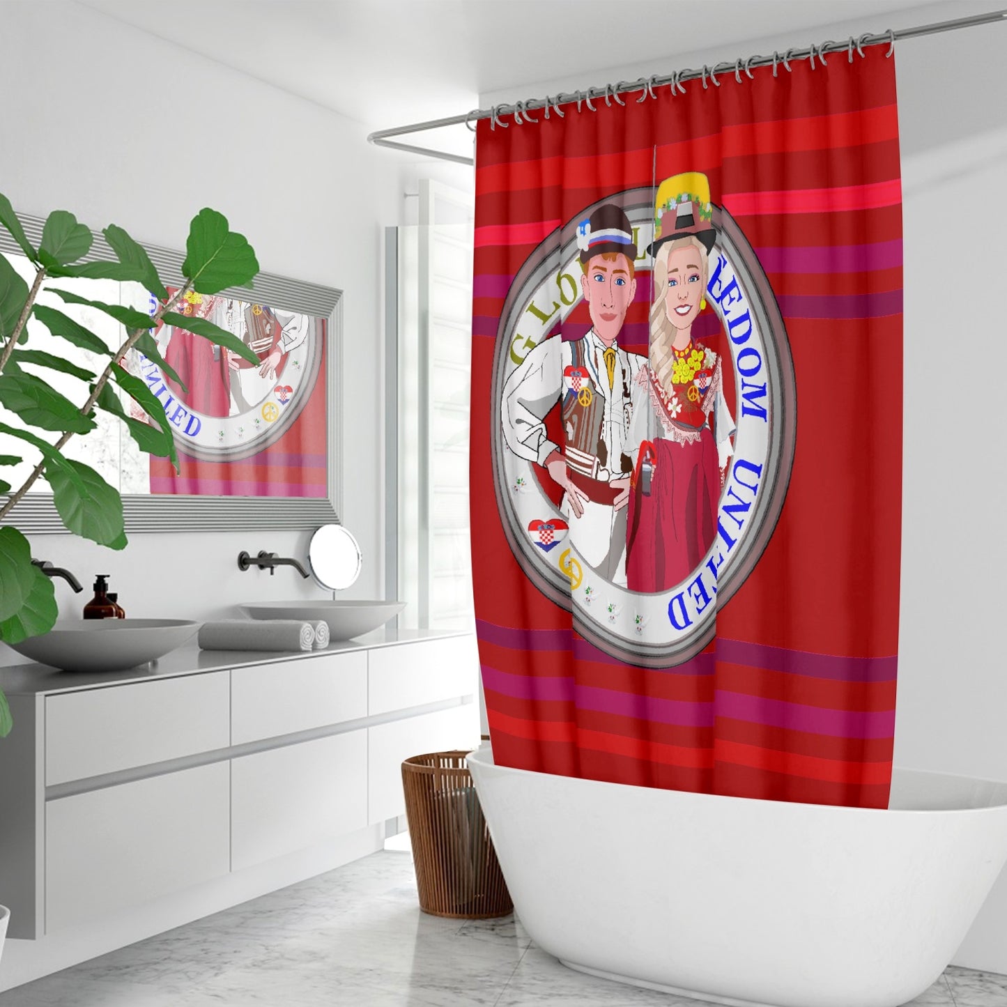 GLOBAL FREEDOM UNITED© Couple Croatia Red - Quick-drying Shower Curtain