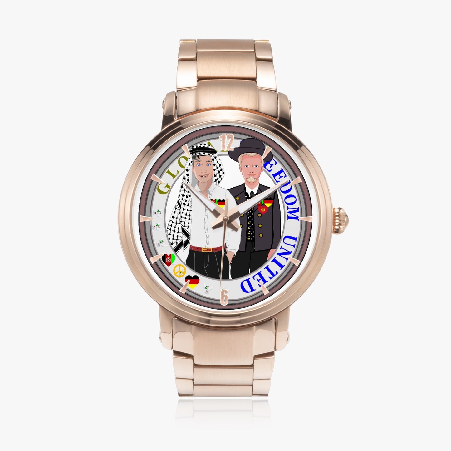 GLOBAL FREEDOM UNITED© New Steel Strap Automatic Watch (With Indicators) Men Afghanistan & Germany