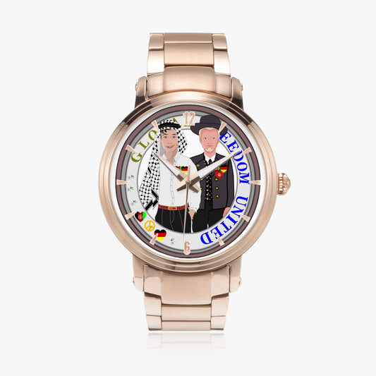 GLOBAL FREEDOM UNITED© New Steel Strap Automatic Watch (With Indicators) Men Afghanistan & Germany