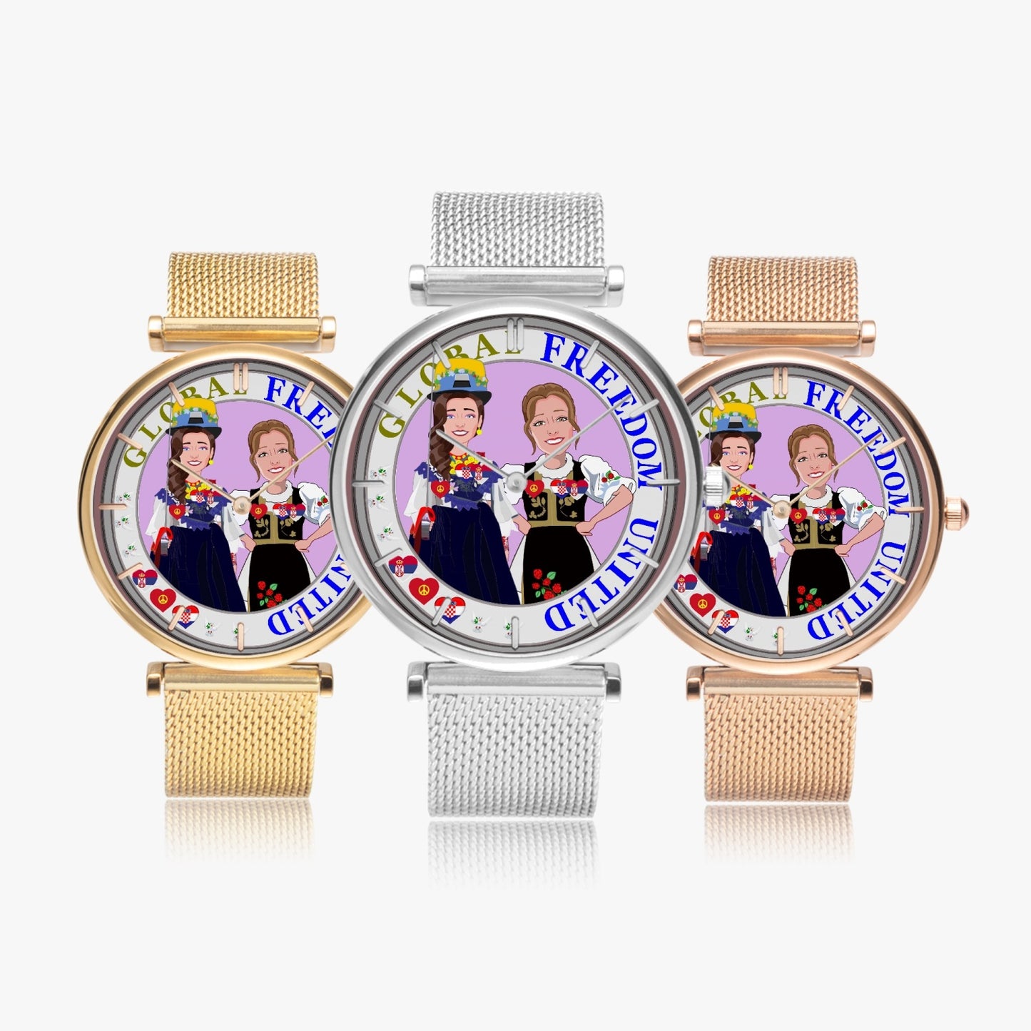 GLOBAL FREEDOM UNITED©  New Stylish Ultra-Thin Quartz Watch (With Indicators) Women Croatia & Serbia V2