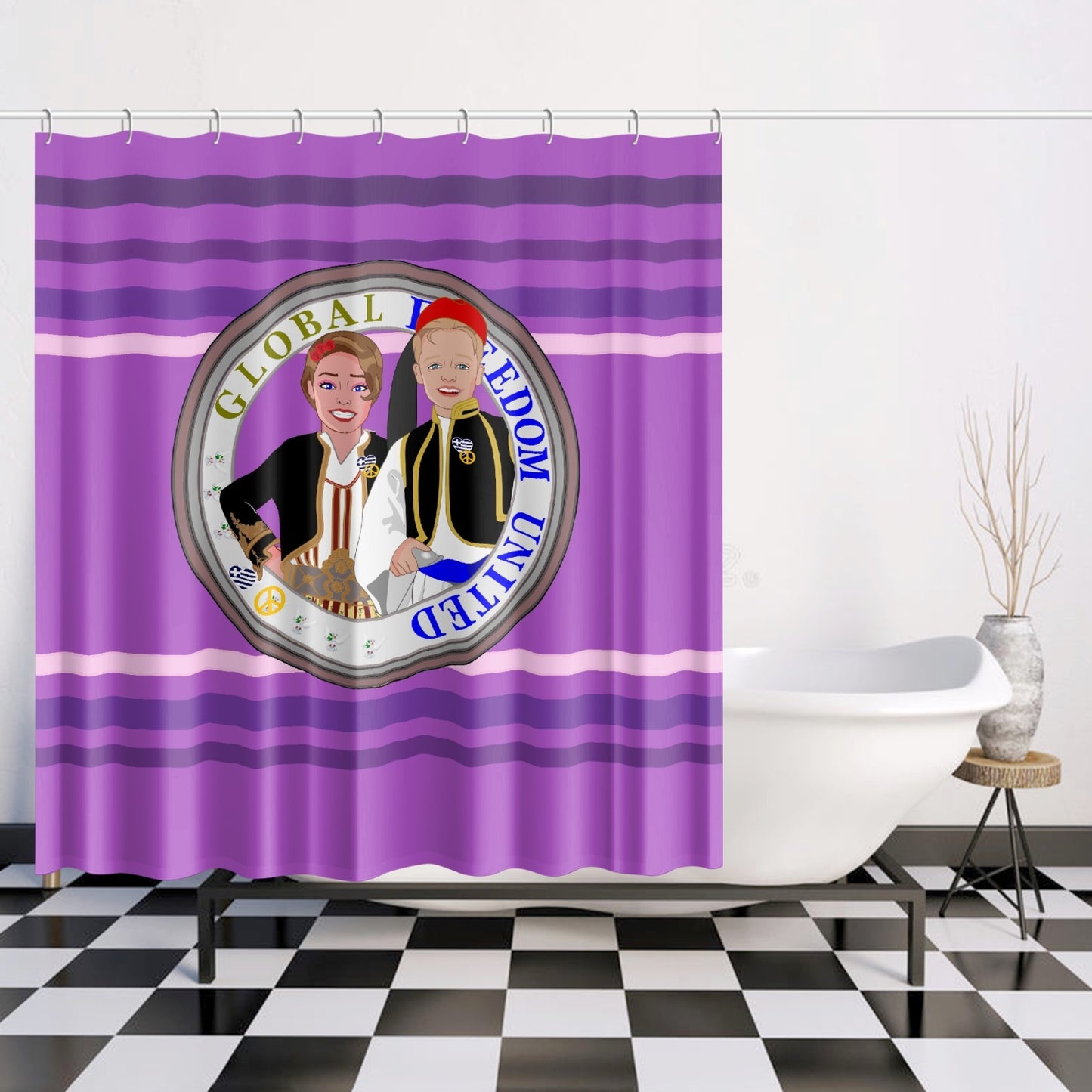 GLOBAL FREEDOM UNITED© Couple Greece  Lilac Quick-drying Shower Curtain