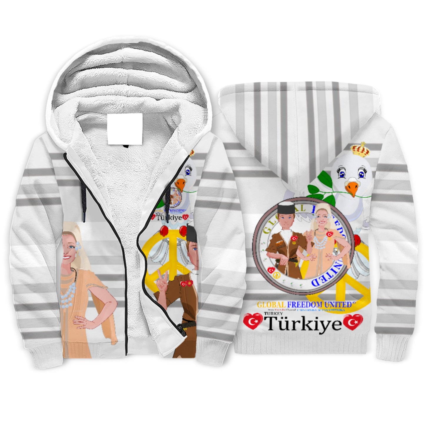 Plush Hoodie GLOBAL FREEDOM UNITED© Couple Turkey Grey