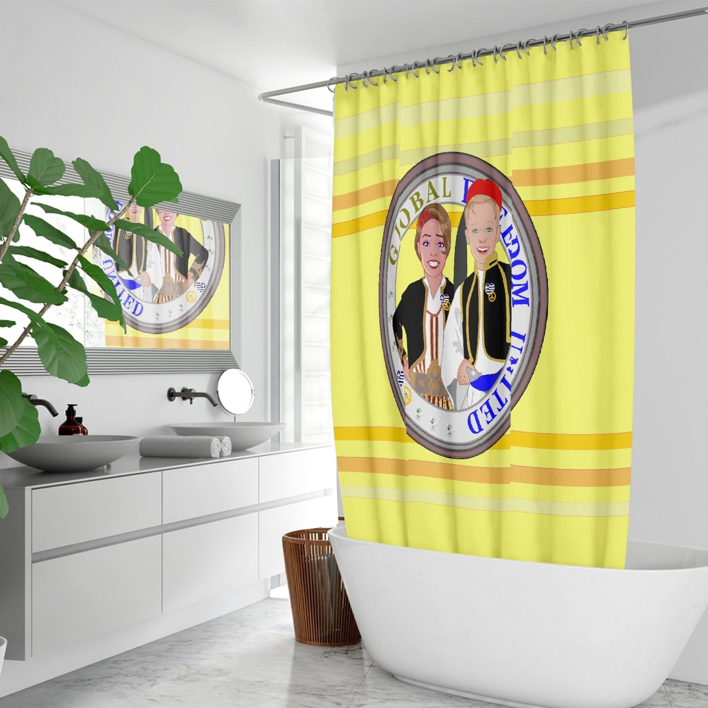 GLOBAL FREEDOM UNITED© Couple Greece yellow Quick-drying Shower Curtain