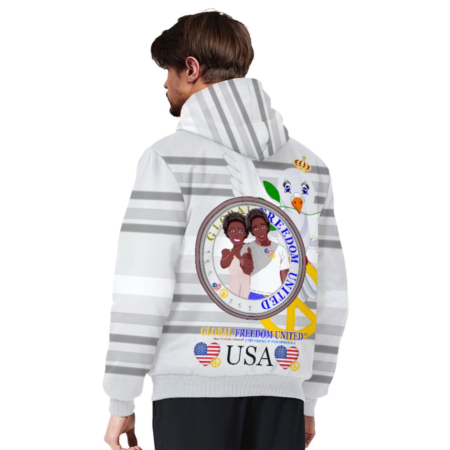 Plush Hoodie GLOBAL FREEDOM UNITED© Couple USA Afro American Grey