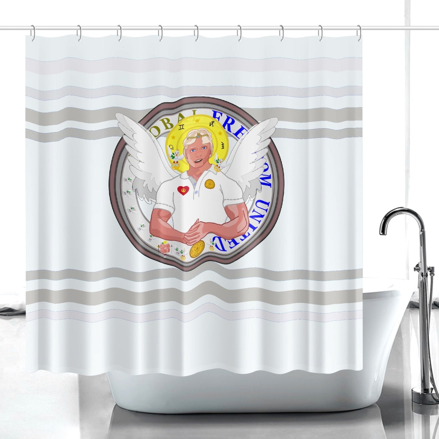 Quick-drying Shower Curtain GLOBAL FREEDOM UNITED© Archangel Michael Version 2 Wight