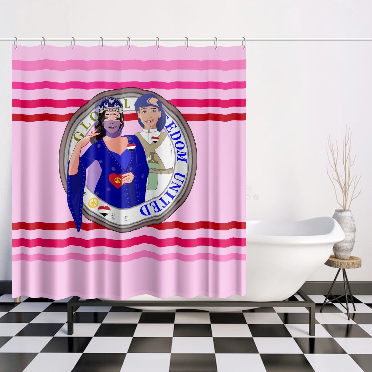 GLOBAL FREEDOM UNITED© Couple Yemen Pink1 - Quick-drying Shower Curtain