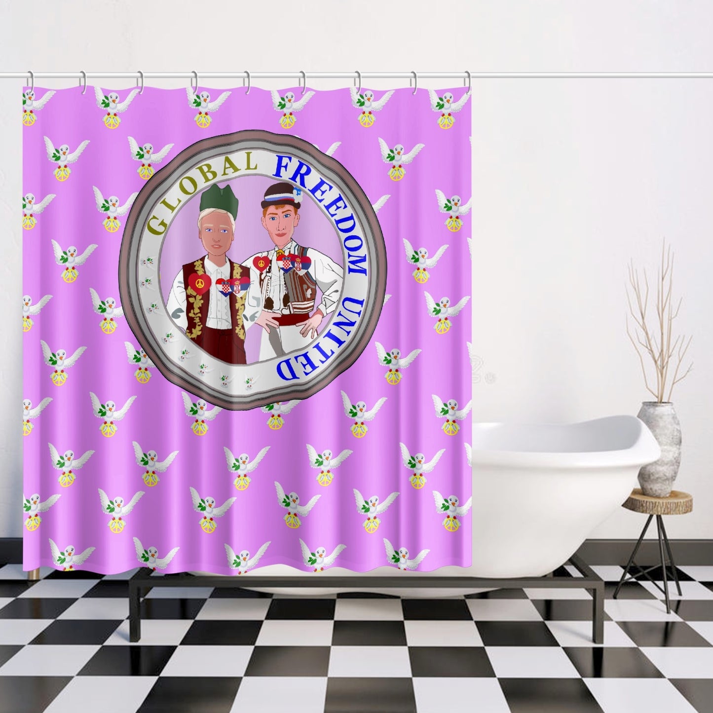 GLOBAL FREEDOM UNITED© Men Croatia & Serbia Lilac Quick-drying Shower Curtain