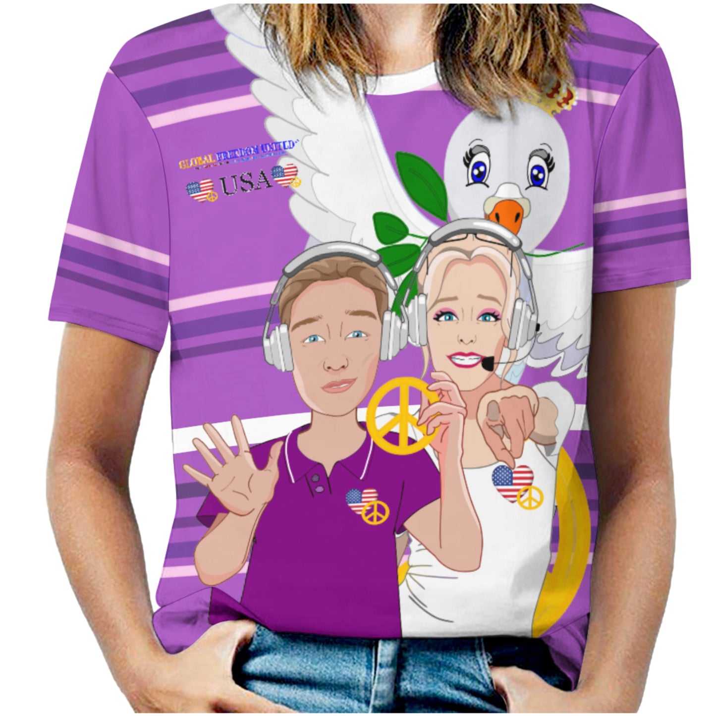 Women´s T-shirt 2 GLOBAL FREEDOM UNITED© Couple USA Wight American  Lilac