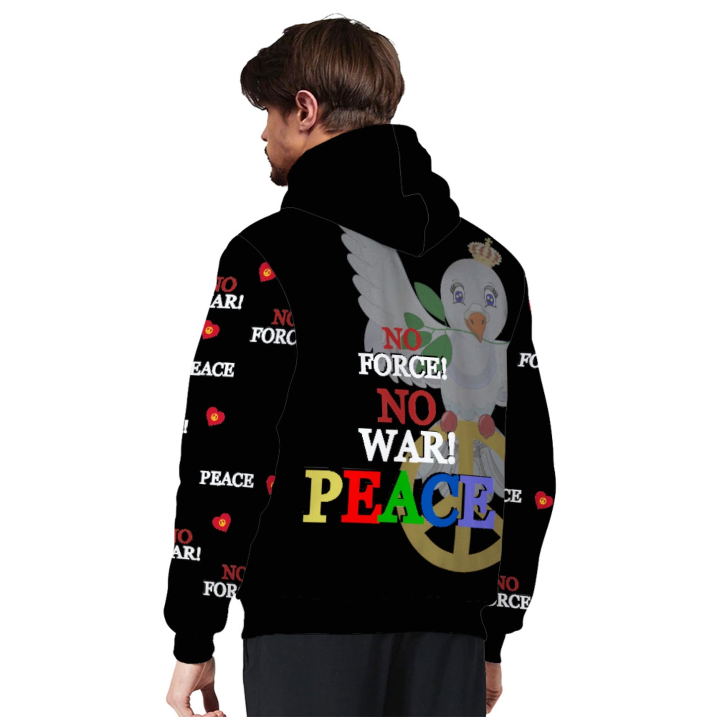 Plush Hoodie GLOBAL FREEDOM UNITED© Dove Of Peace V1 Black