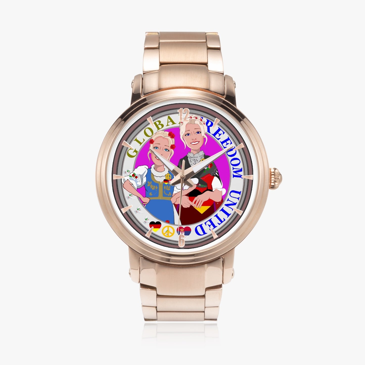 New Steel Strap Automatic Watch (With Indicators) GLOBAL FREEDOM UNITED© Women Serbia & Germany