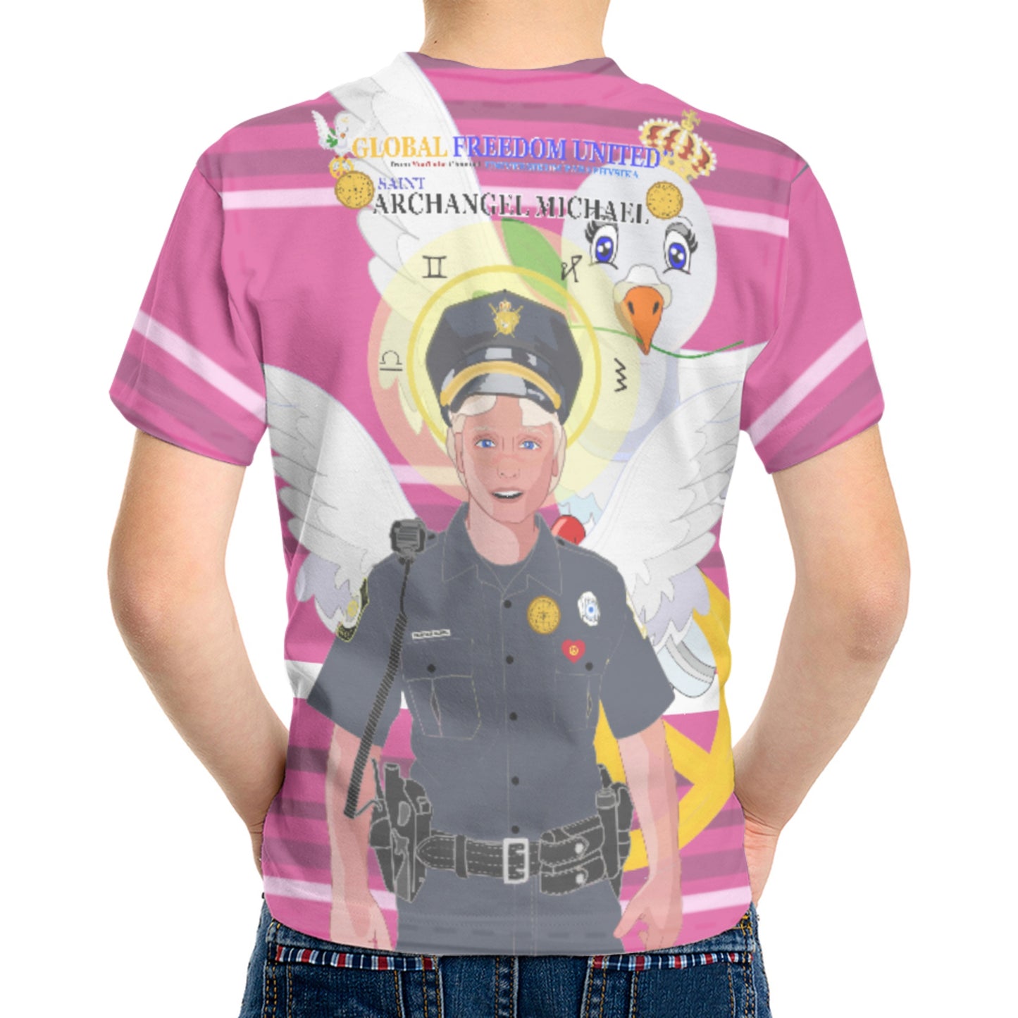 Childrens T-shirt GLOBAL FREEDOM UNITED© Archangel Michael As Policemen Pink2