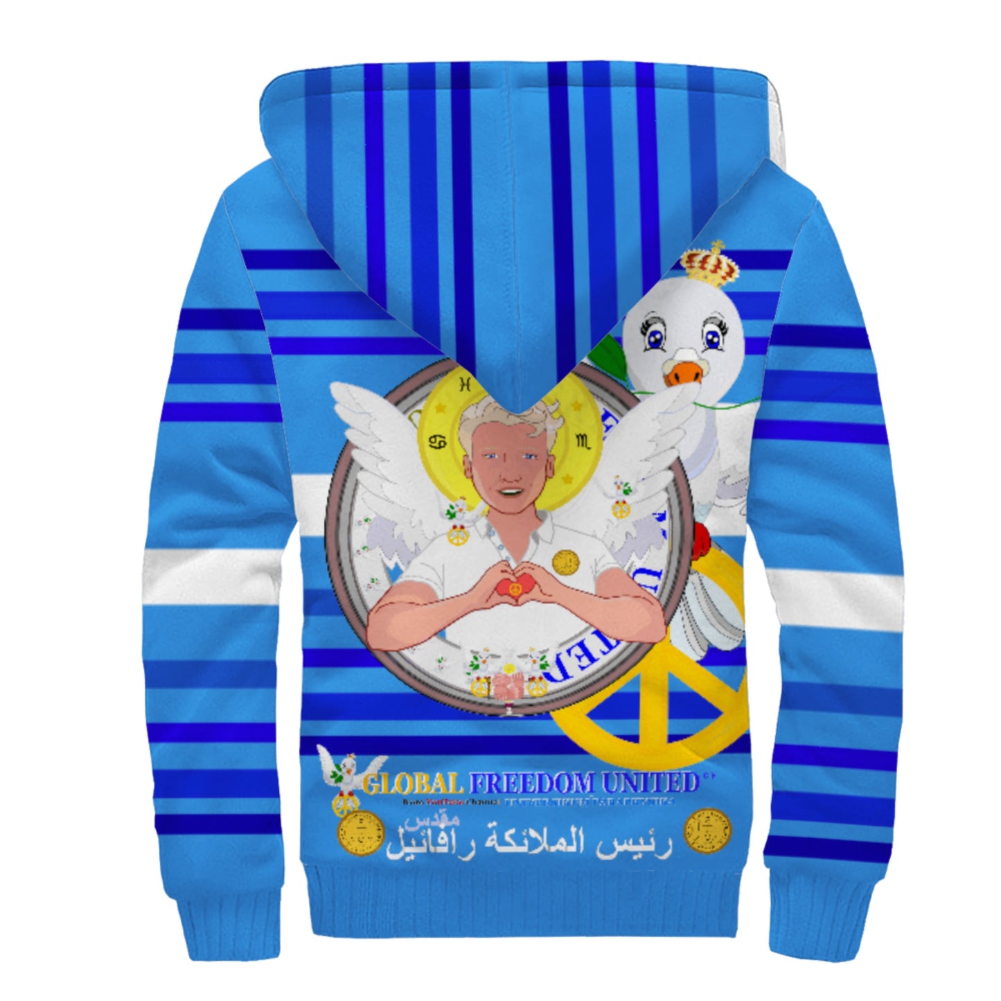 Plush Hoodie GLOBAL FREEDOM UNITED© Archangel Rafael Arabic Deep Blue