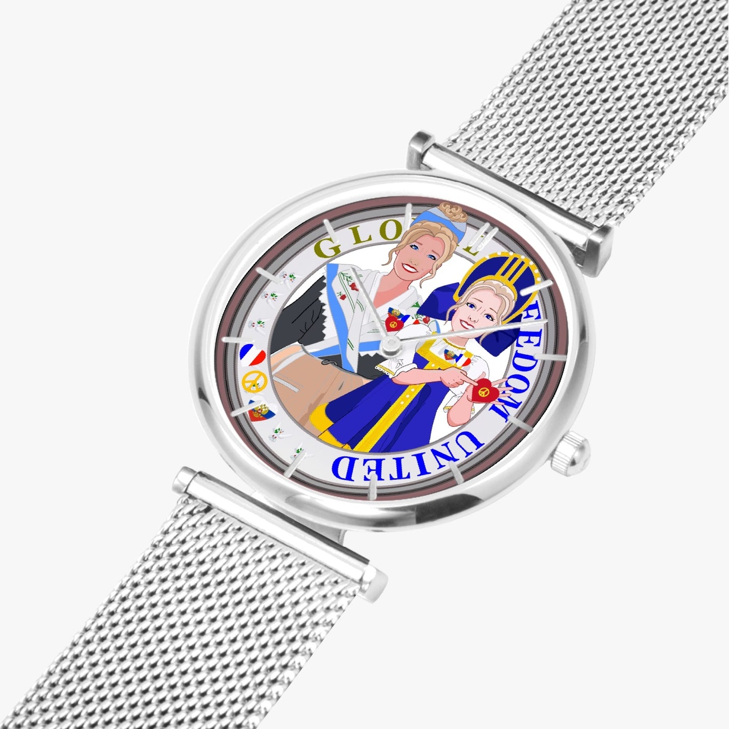 GLOBAL FREEDOM UNITED©  New Stylish Ultra-Thin Quartz Watch (With Indicators) Women French & Russia V2