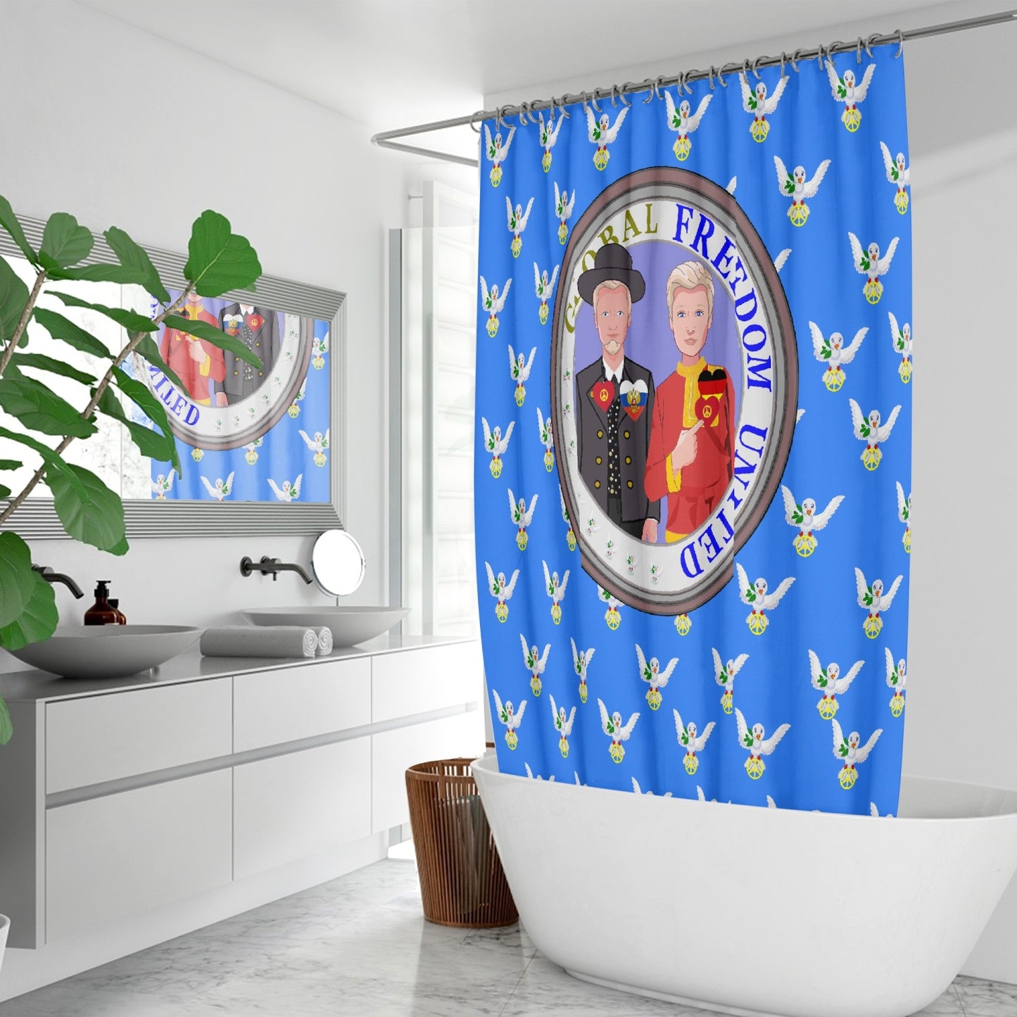 GLOBAL FREEDOM UNITED MEN RUSSIA & GERMANY OLD PEACE BLUE Quick-drying Shower Curtain
