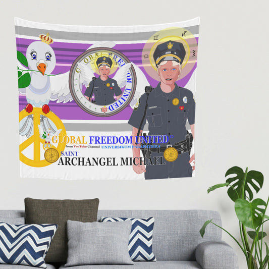 Tapestry GLOBAL FREEDOM UNITED© Archangel Michael As Policemen Lilac