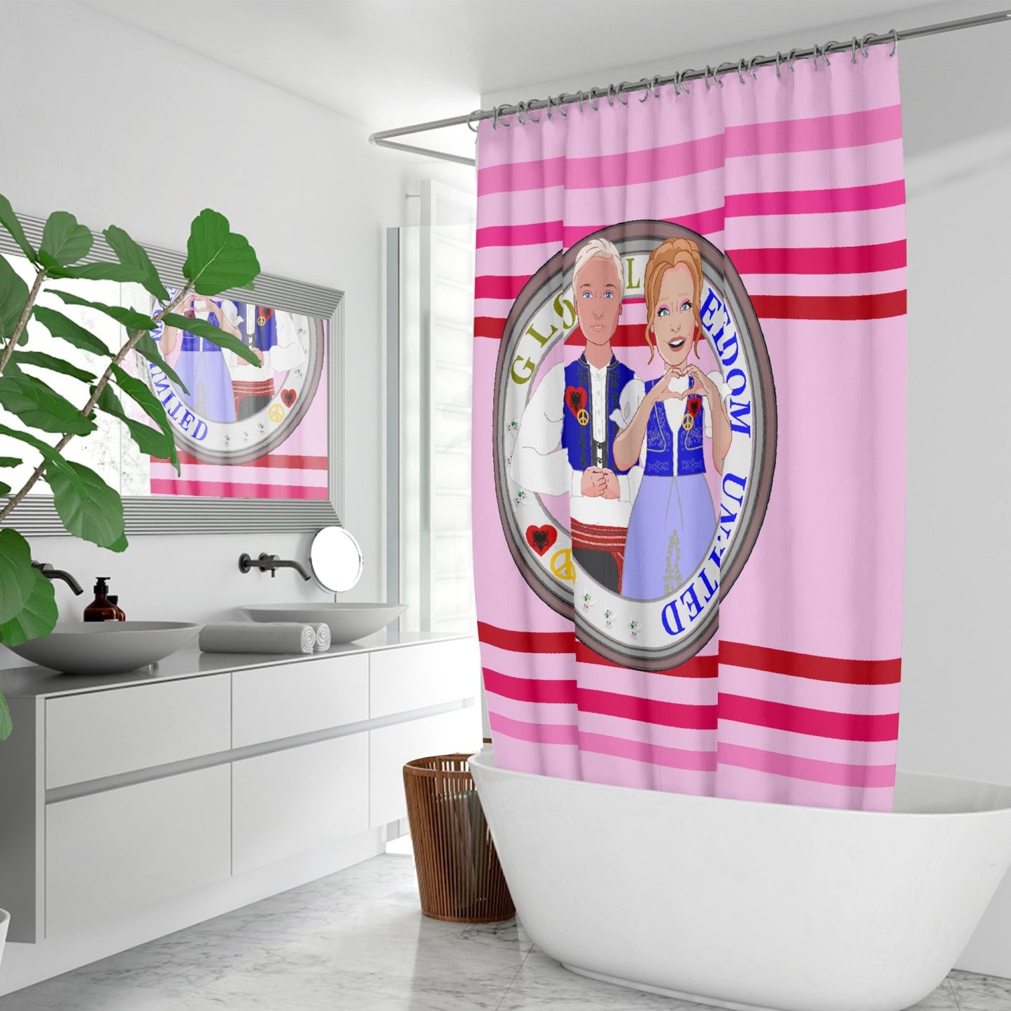 GLOBAL FREEDOM UNITED© Couple Albania Pink1 Quick-drying Shower Curtain