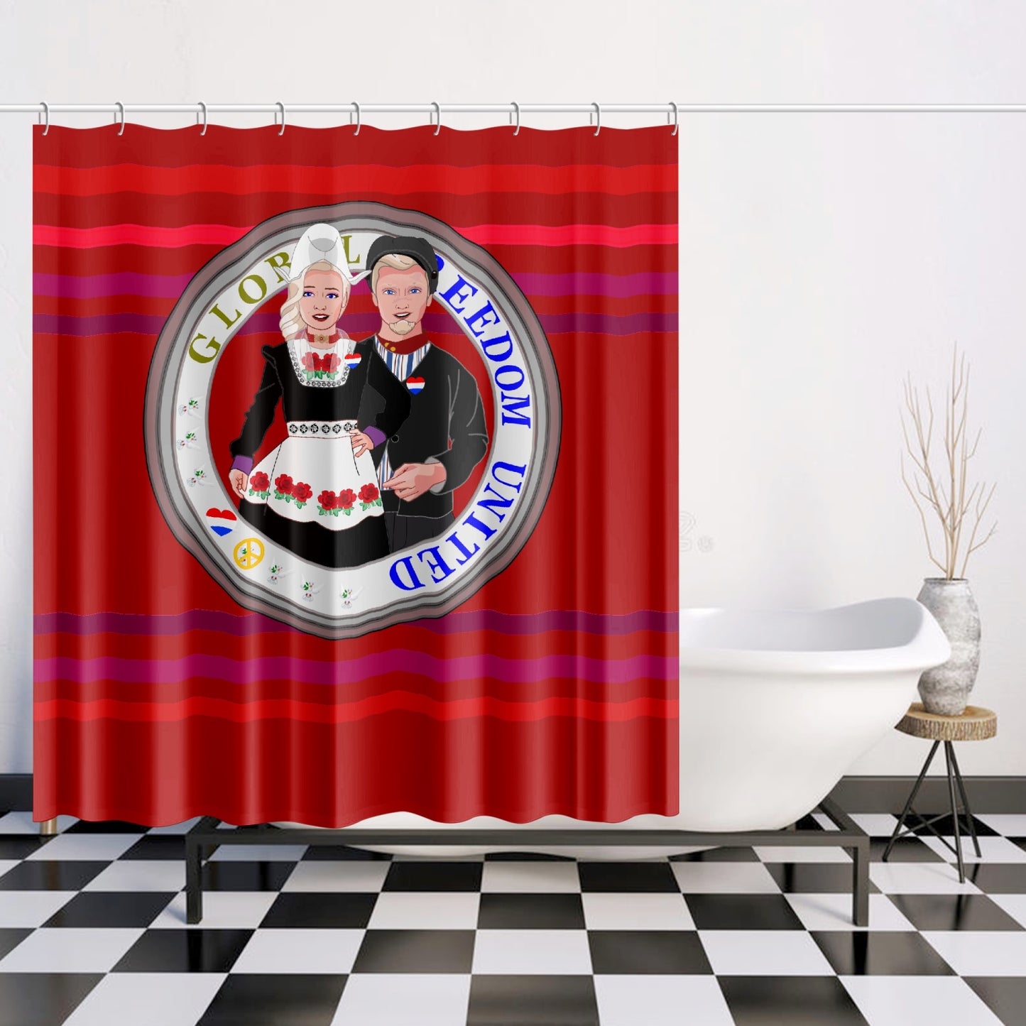 GLOBAL FREEDOM UNITED© Couple Nederland Red - Quick-drying Shower Curtain