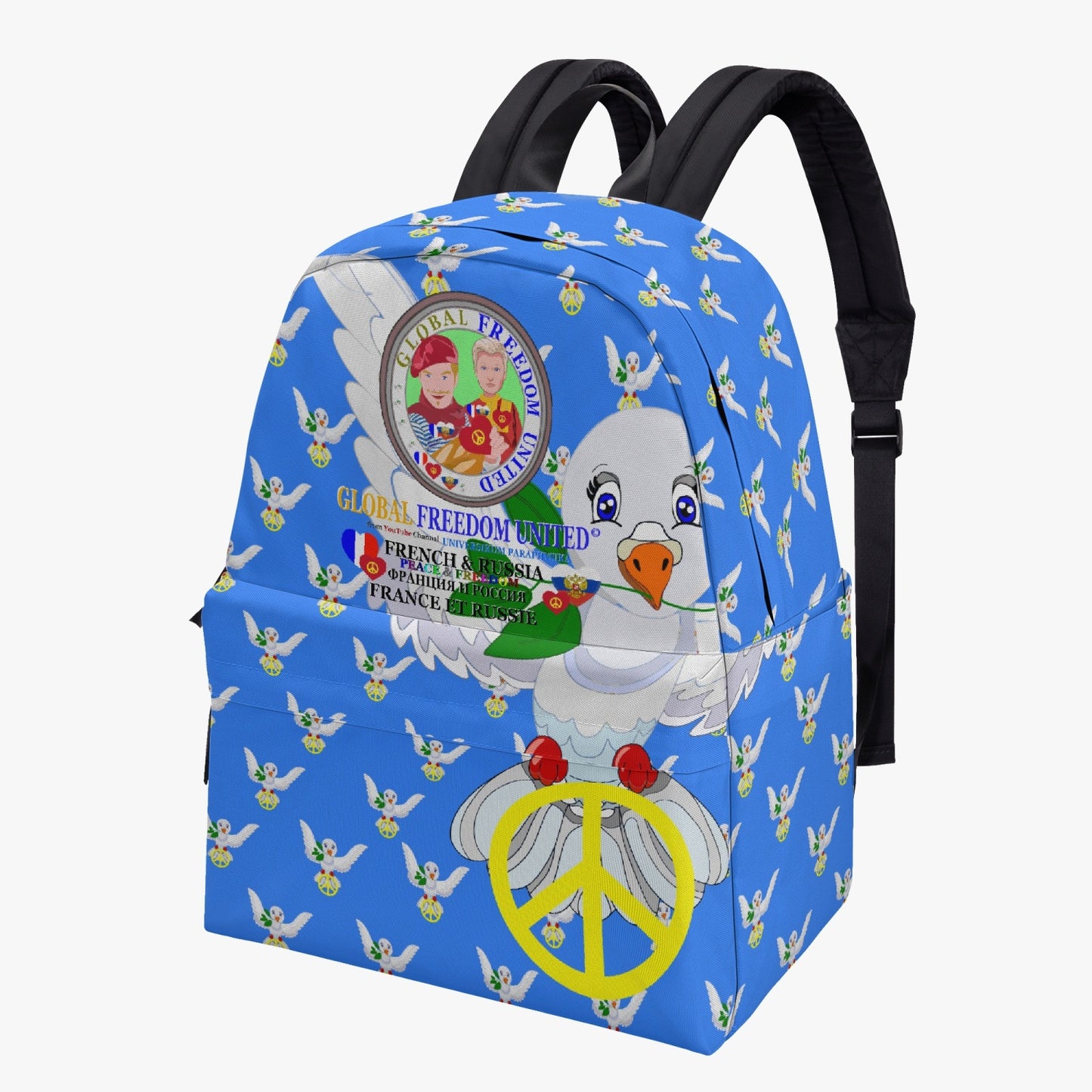 GLOBAL FREEDOM UNITED MEN DOVE OF PEACE FRENCH & RUSSIA OLD PEACE BLUE  All-over-print Canvas Backpack