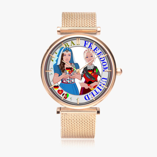 GLOBAL FREEDOM UNITED© New Stylish Ultra-Thin Quartz Watch (With Indicators) Women Afghanistan & Germany