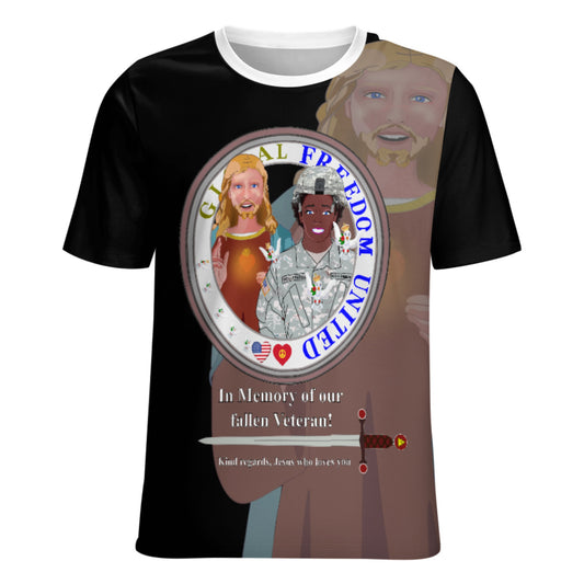 Women´s T-shirt Black GLOBAL FREEDOM UNITED© Jesus Christ For Fallen Veteran US Afro American Soldiers V2