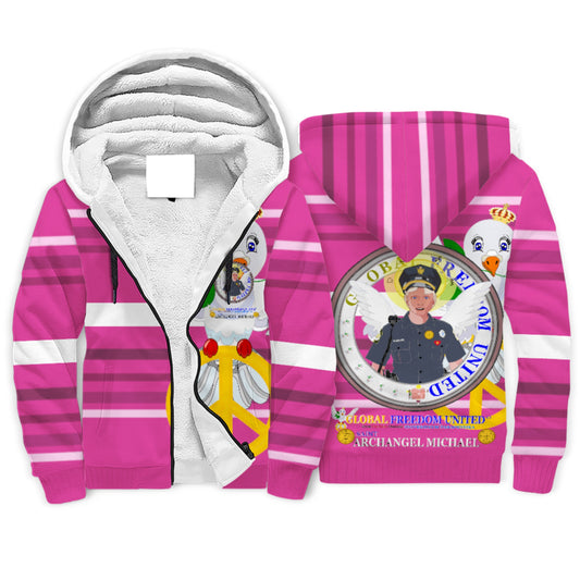 Plush Hoodie GLOBAL FREEDOM UNITED© Archangel Michael As Policemen Pink2