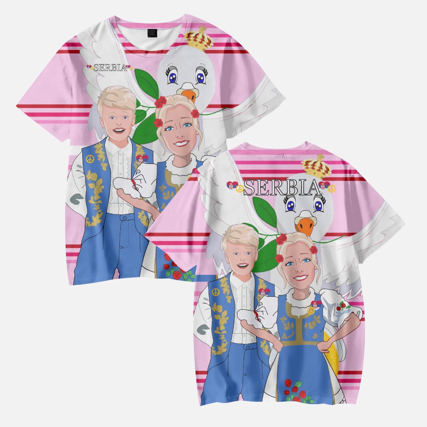 AOP Kids' Short T-Shirts GLOBAL FREEDOM UNITED COUPLE EDITION SERBIA PINK2