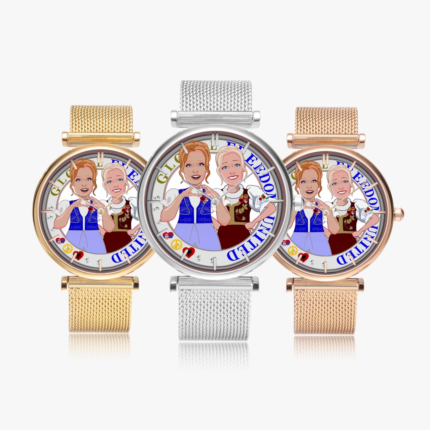 GLOBAL FREEDOM UNITED© New Stylish Ultra-Thin Quartz Watch (With Indicators) Women Albania & Serbia