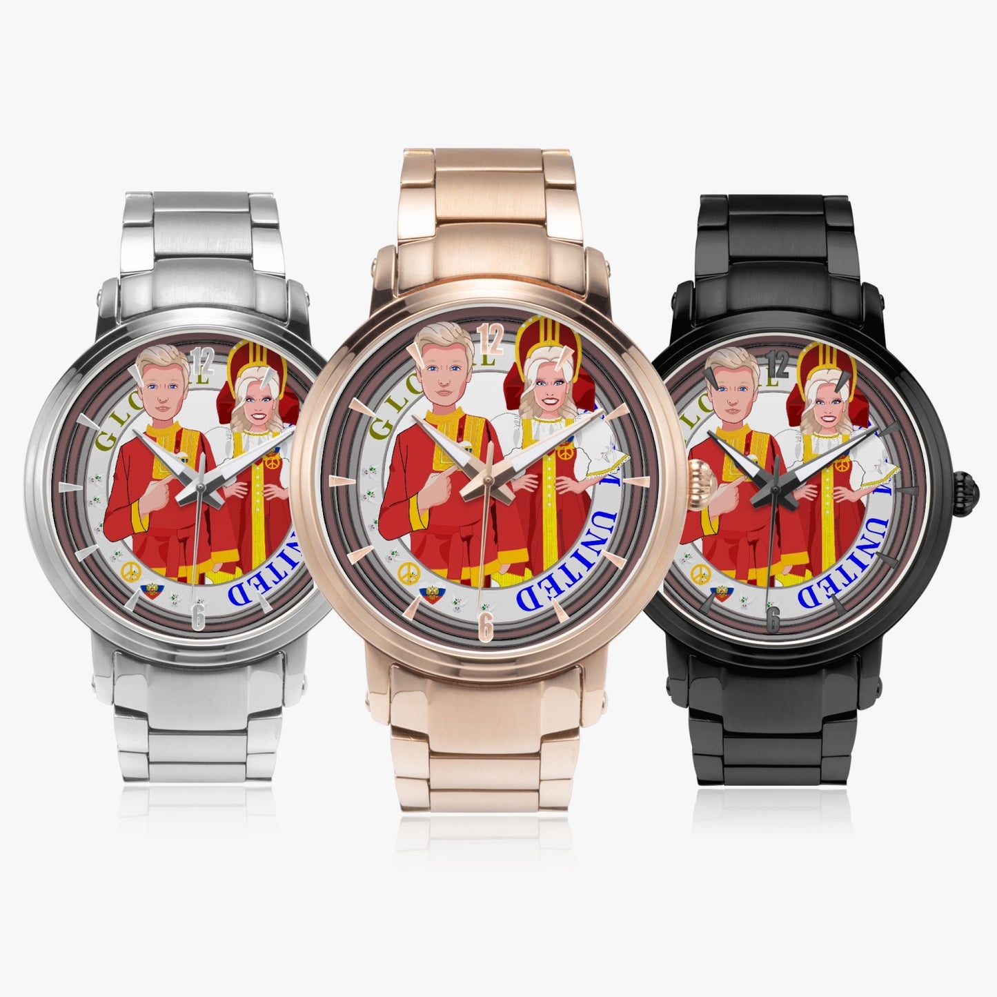GLOBAL FREEDOM UNITED© Couple Russia New Steel Strap Automatic Watch (With Indicators)