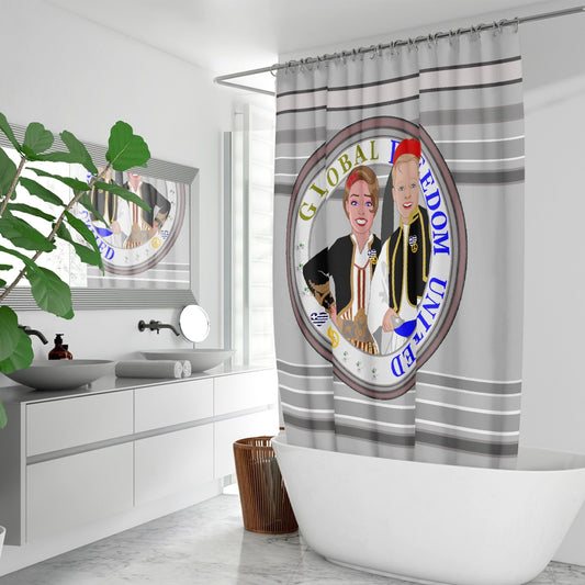 GLOBAL FREEDOM UNITED© Couple Greece Grey Quick-drying Shower Curtain