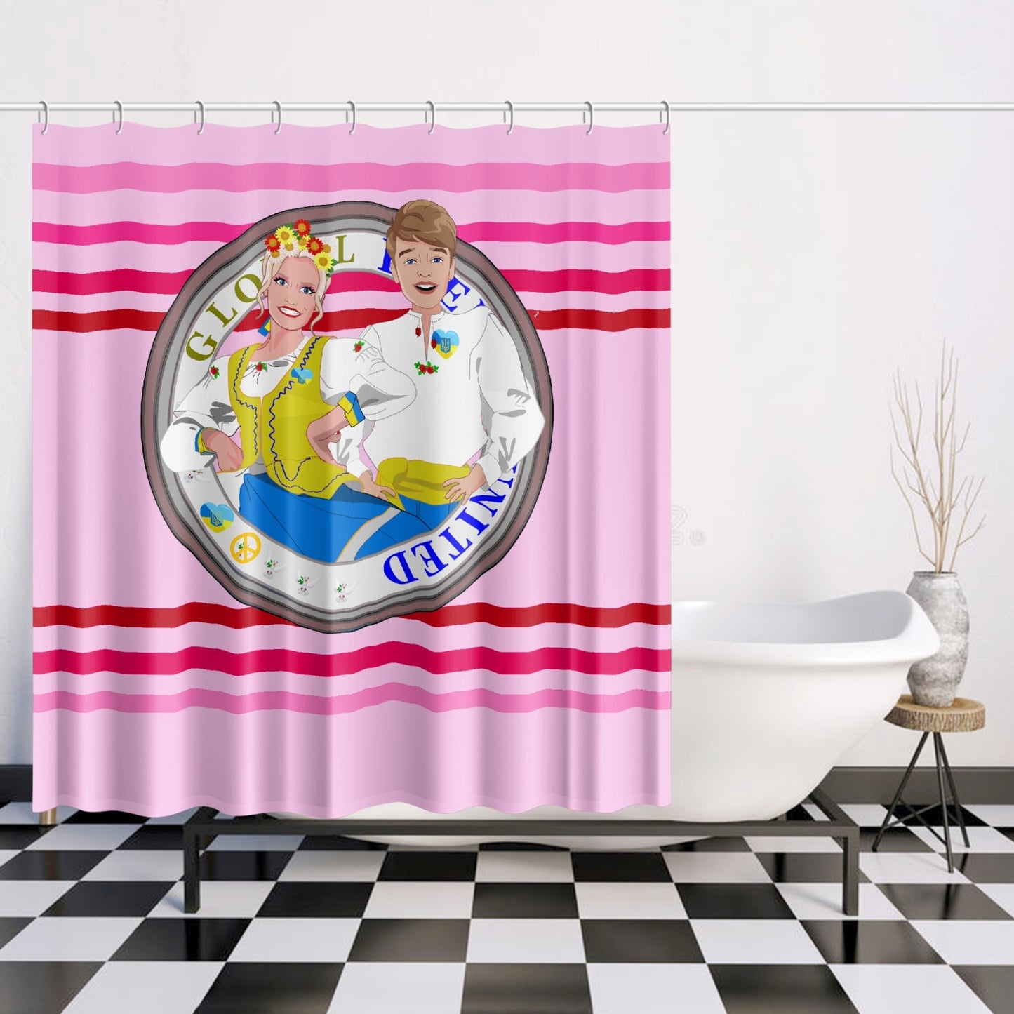 GLOBAL FREEDOM UNITED© Couple Ukrain Pink1 -  Quick-drying Shower Curtain