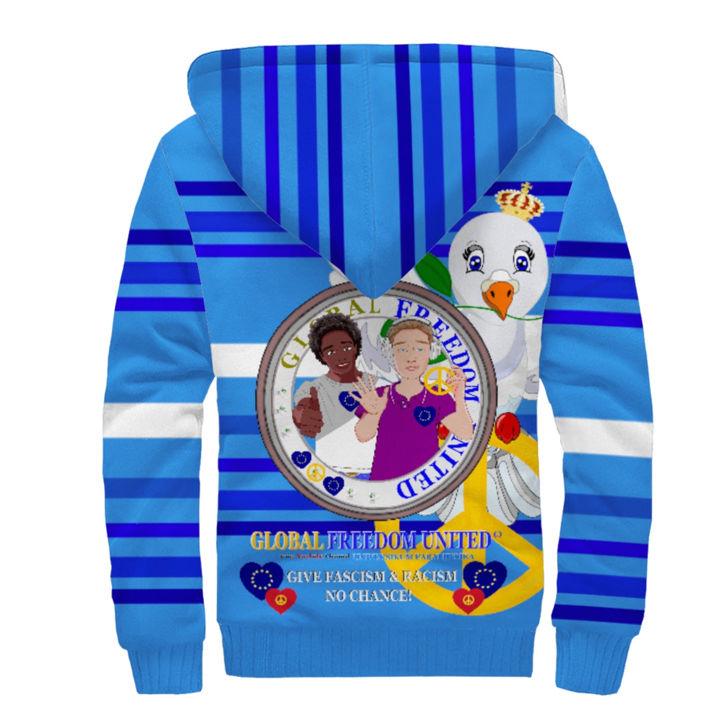 Plush Hoodie GLOBAL FREEDOM UNITED© Men Anti Racism & Fascism Deep Blue