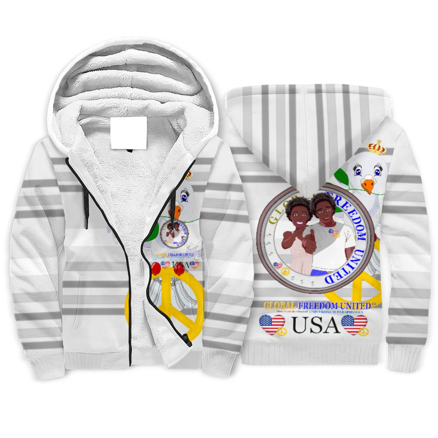 Plush Hoodie GLOBAL FREEDOM UNITED© Couple USA Afro American Grey