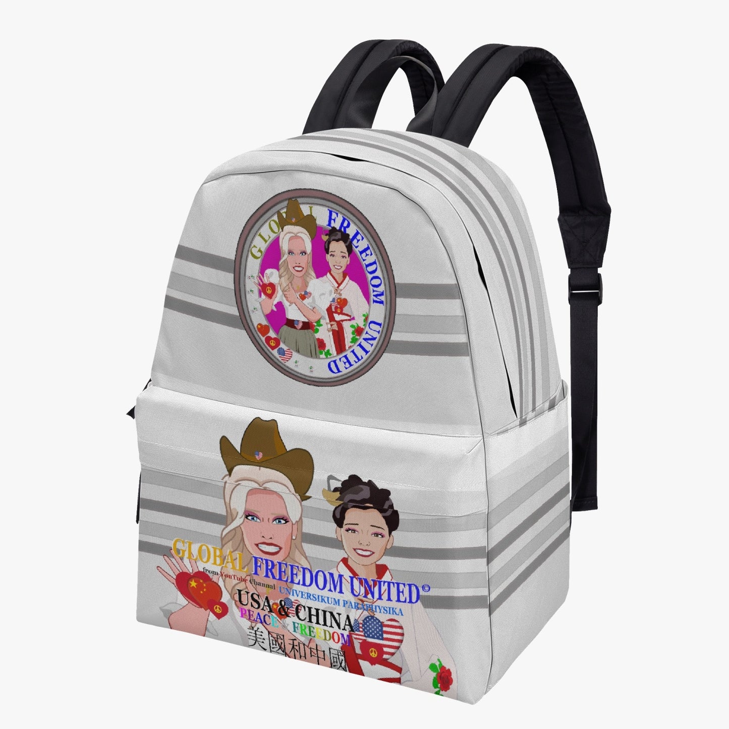 GLOBAL FREEDOM UNITED©   WOMEN CHINA & USA GREY All-over-print Canvas Backpack