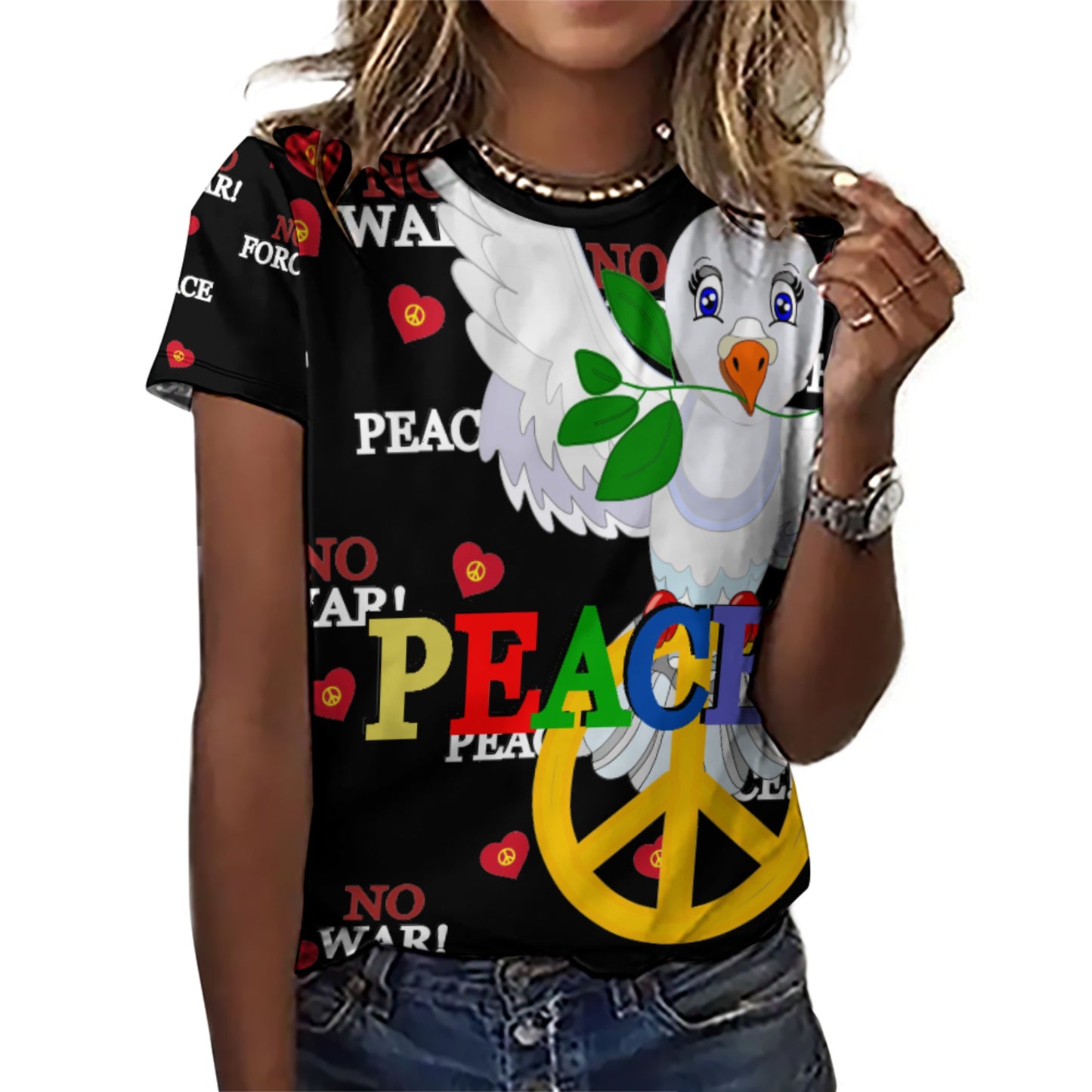 Women´s T-shirt GLOBAL FREEDOM UNITED© Dove Of Peace V1 Black