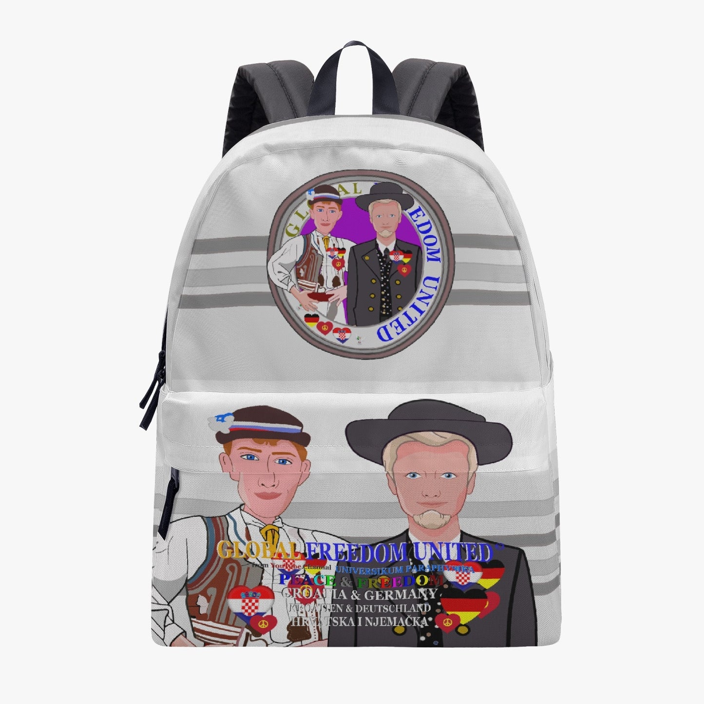GLOBAL FREEDOM UNITED© Men Croatia & Germany GREY All-over-print Canvas Backpack