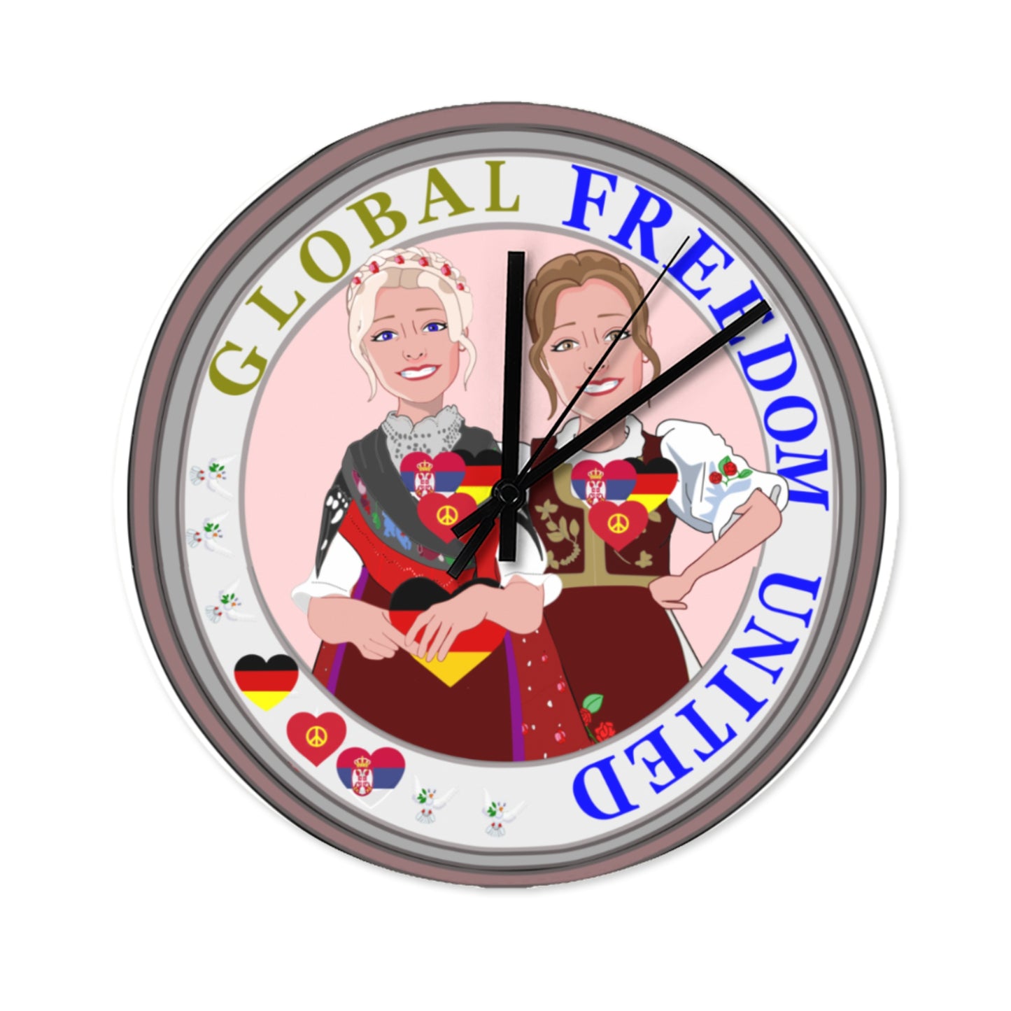 Wooden Wall Clock Without Scale GLOBAL FREEDOM UNITED© Women Serbia & Germany V1