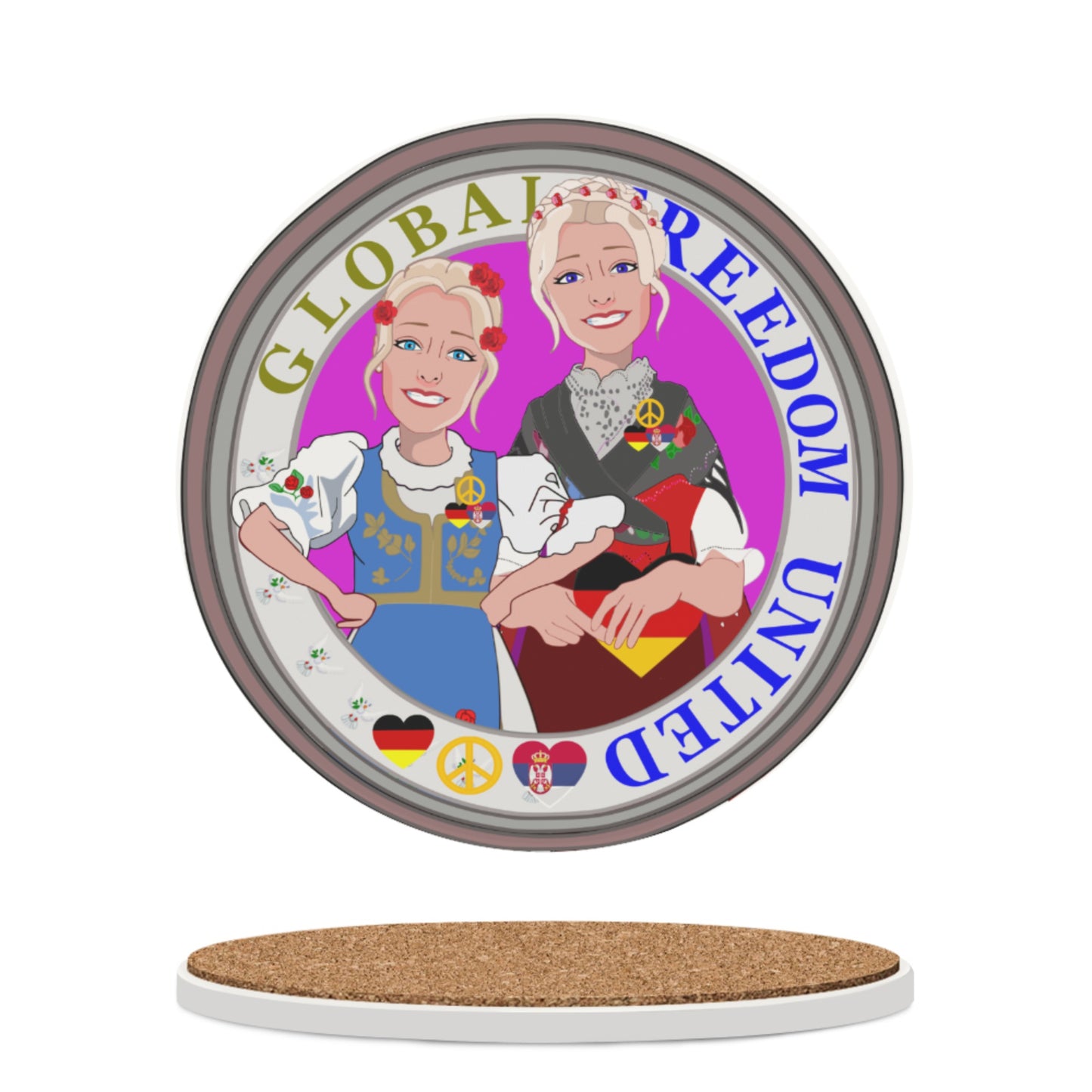 Ceramic Coasters GLOBAL FREEDOM UNITED© Women Serbia & Germany V2