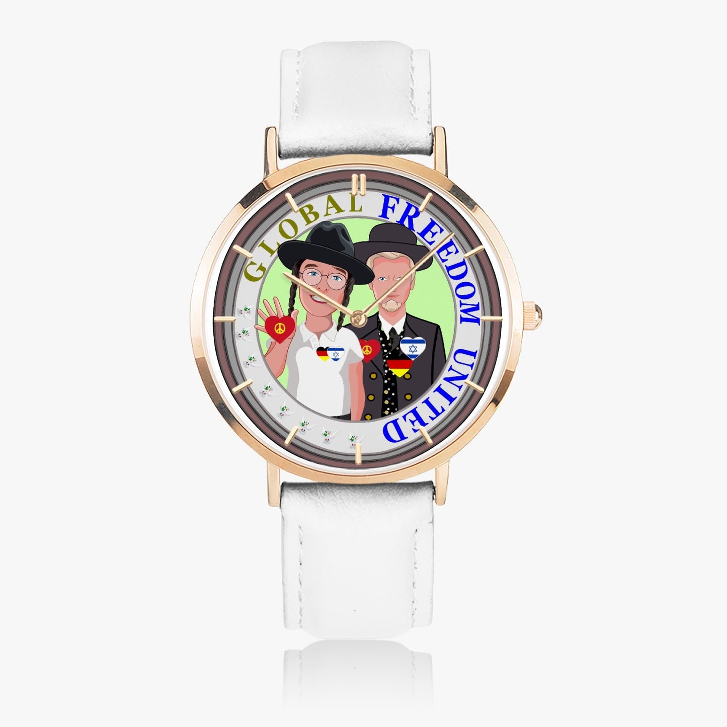 Hot Selling Ultra-Thin Leather Strap Quartz Watch (Rose Gold With Indicators) GLOBAL FREEDOM UNITED© MEN ISRAEL & GERMANY